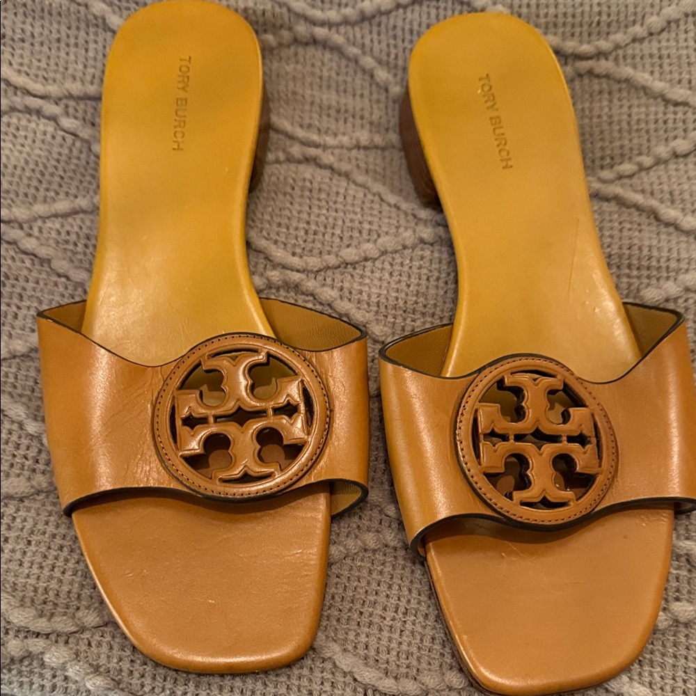 Tory Burch Brown Logo Mules